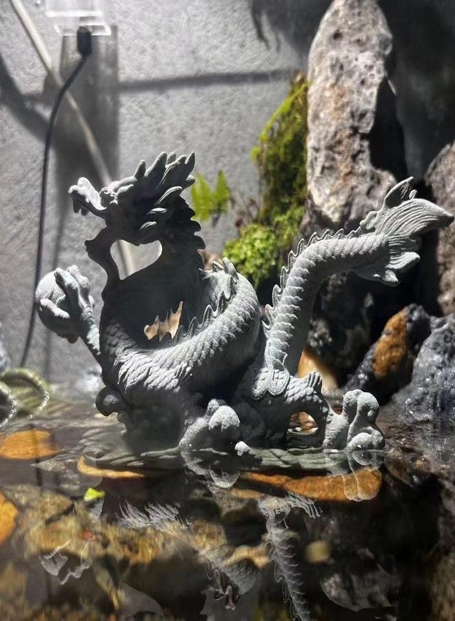 livelyfish Sandstone Chinese Dragon Statues, Aquarium Fish Tank Decorations Asian Garden Home Office Tabletop Small Accessories Decor for Wealth Success Lucky,A - Image 3